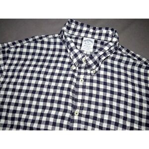 Brooks‎ Brothers Short Sleeved Check 100% Linen Button Up Shirt Men's XXL